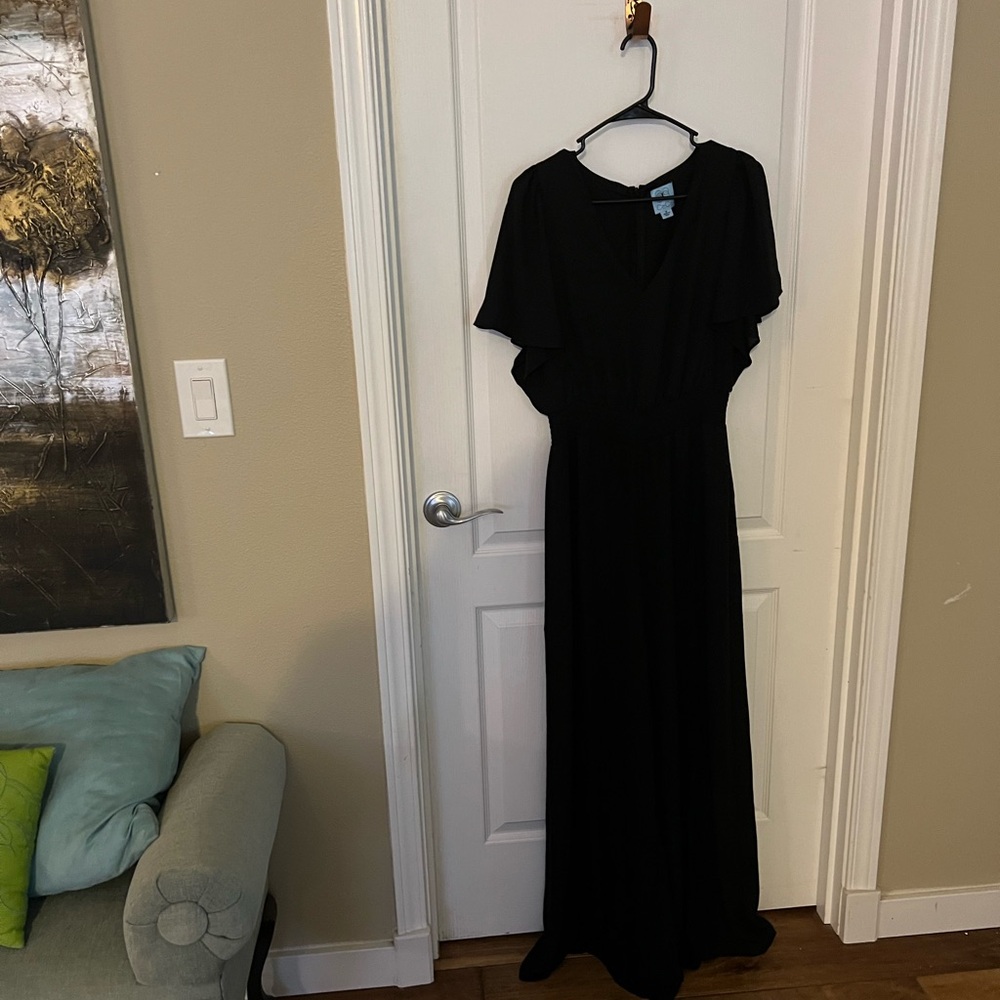 Black Crew Neck Flutter Sleeve Jumpsuit for Night Out